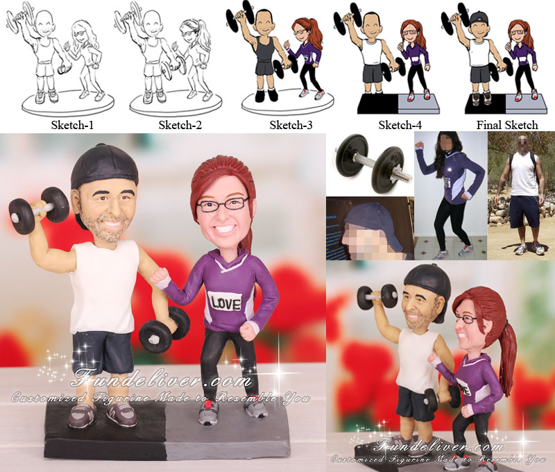 runner and weightlifter wedding cake toppers